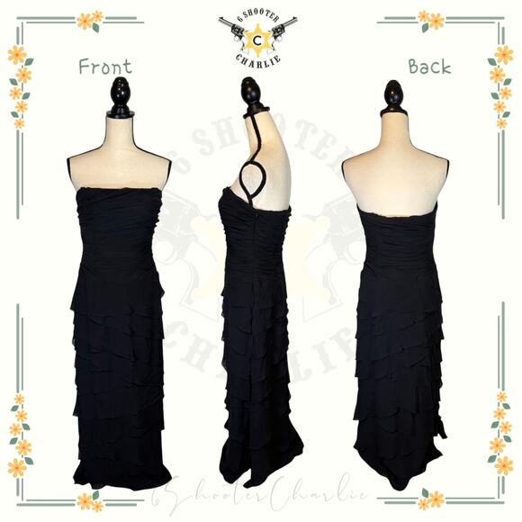 Kay Unger New York 100% Silk Strapless Tiered Maxi Dress Women's Size 8 Black - Picture 1 of 7